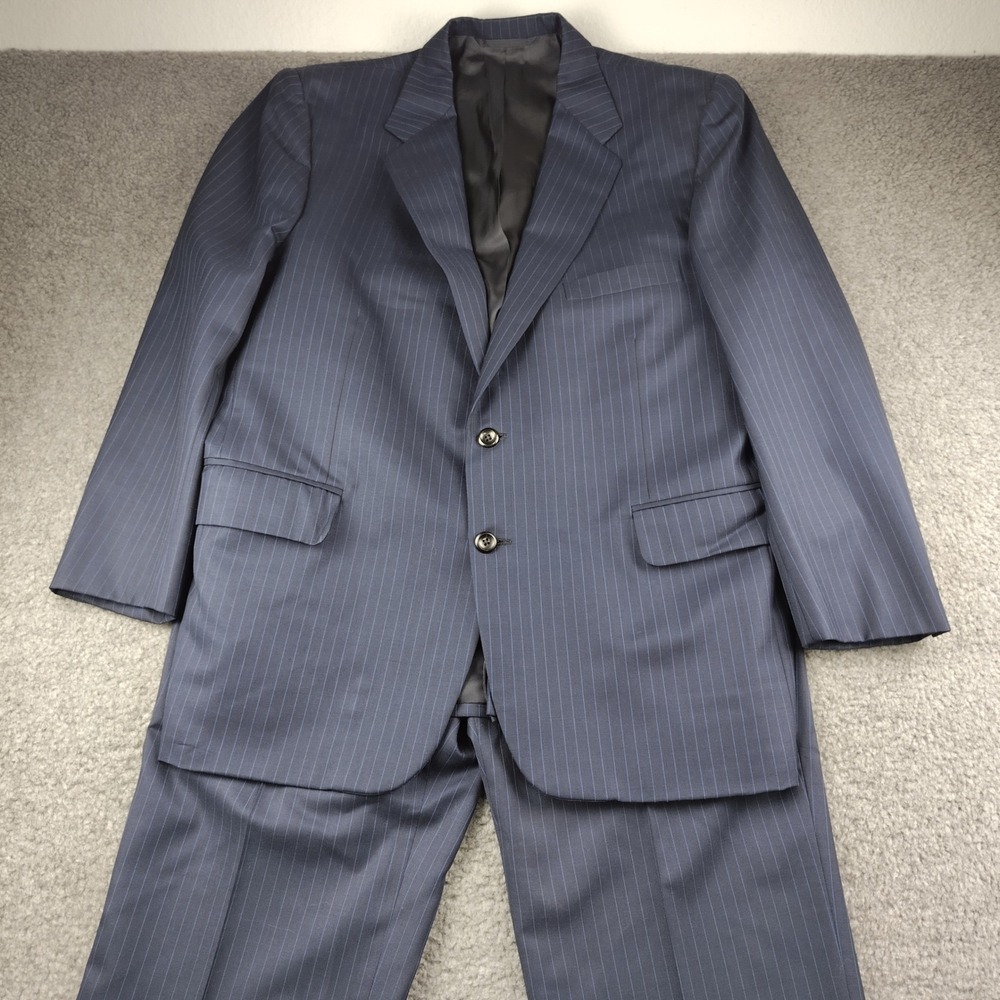 Ventura Holland & Sherry 2 pc Suit Navy Blue Pinstripe Wool Mens Blazer Pants